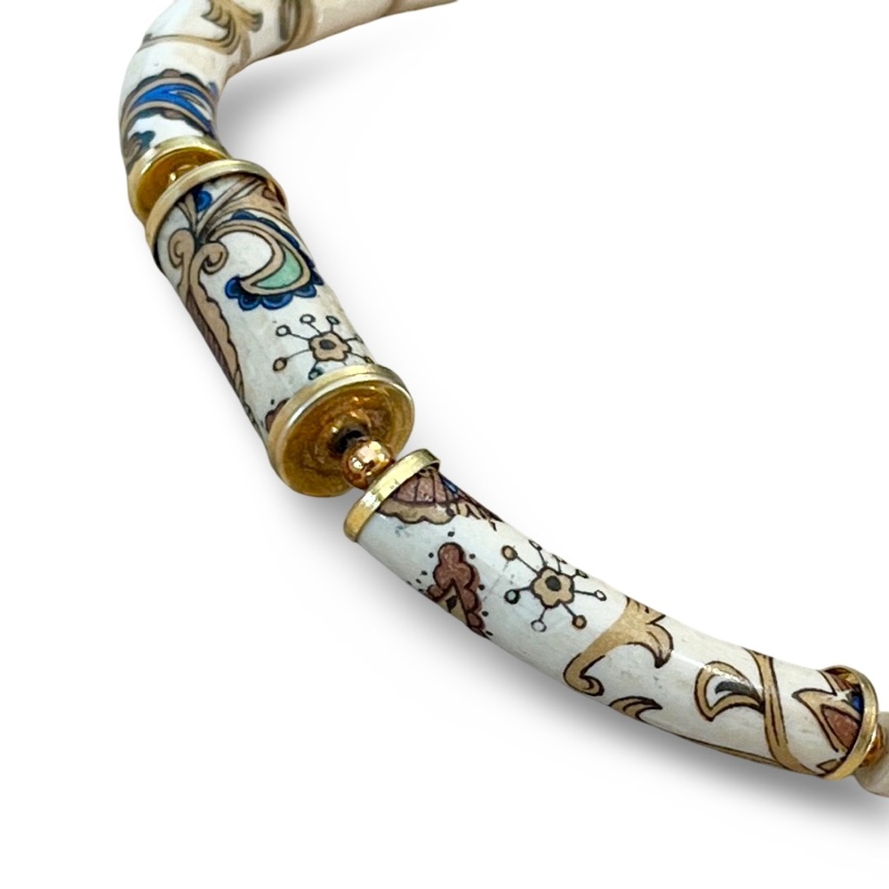 1950s Vintage Necklace, Cream with Gilded Gold Design 1950s